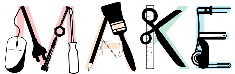 The MAKE Lab logo is made of craft materials arranged to create the letters M, A, K, E.