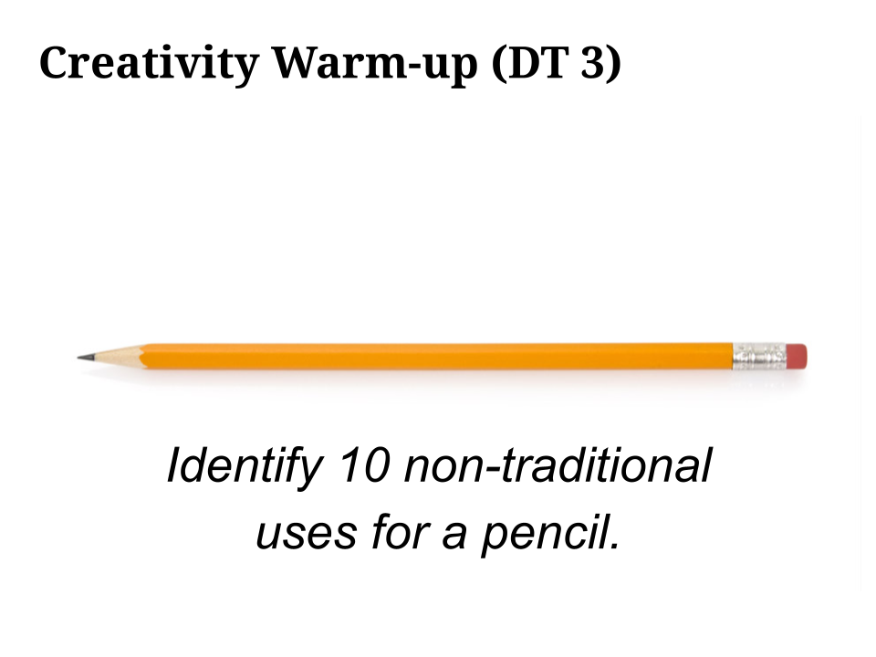 Design Thinking Technology Implementation instructional materials: Creative warmup during Ideation phase